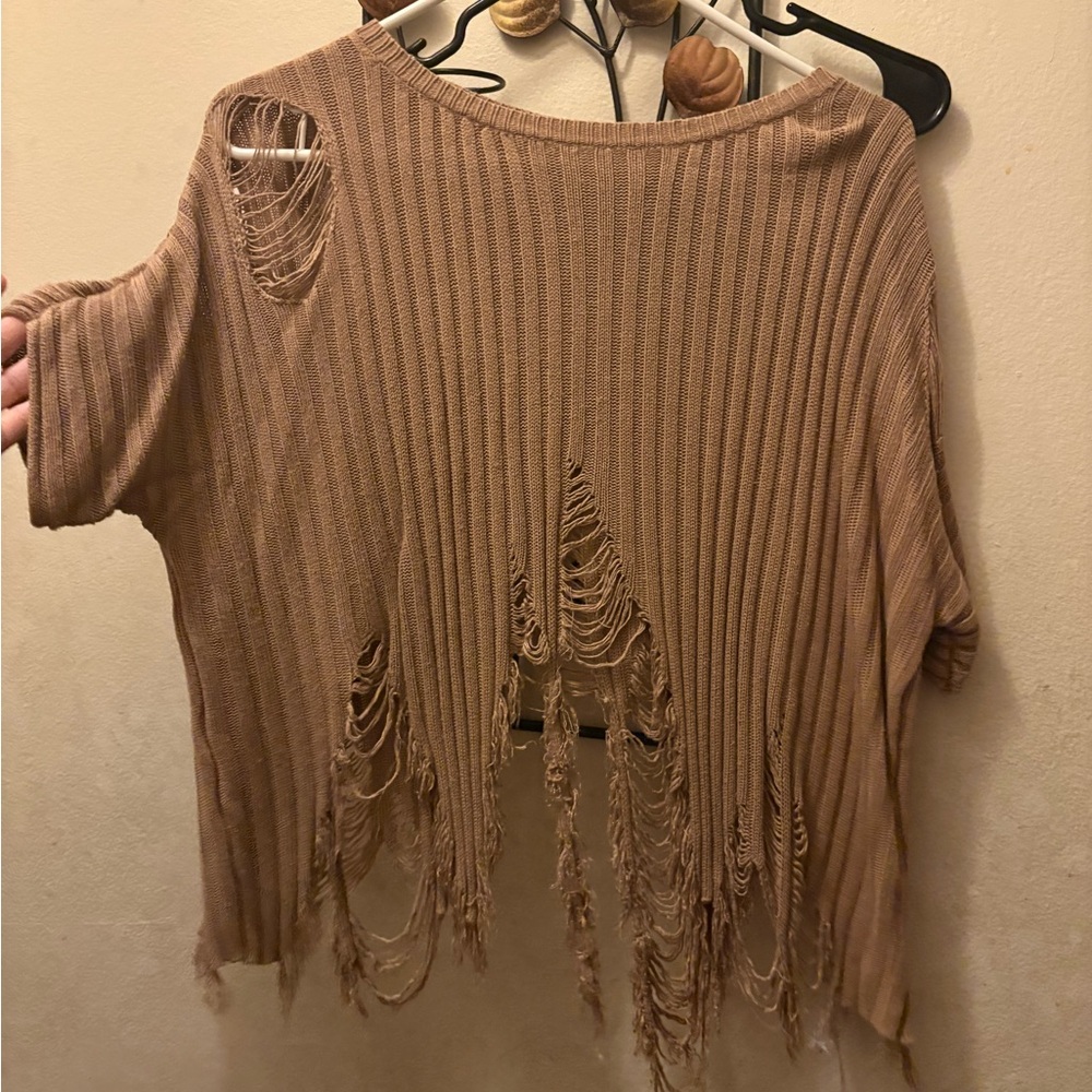 love J Brown Distressed Knit Crop Top
